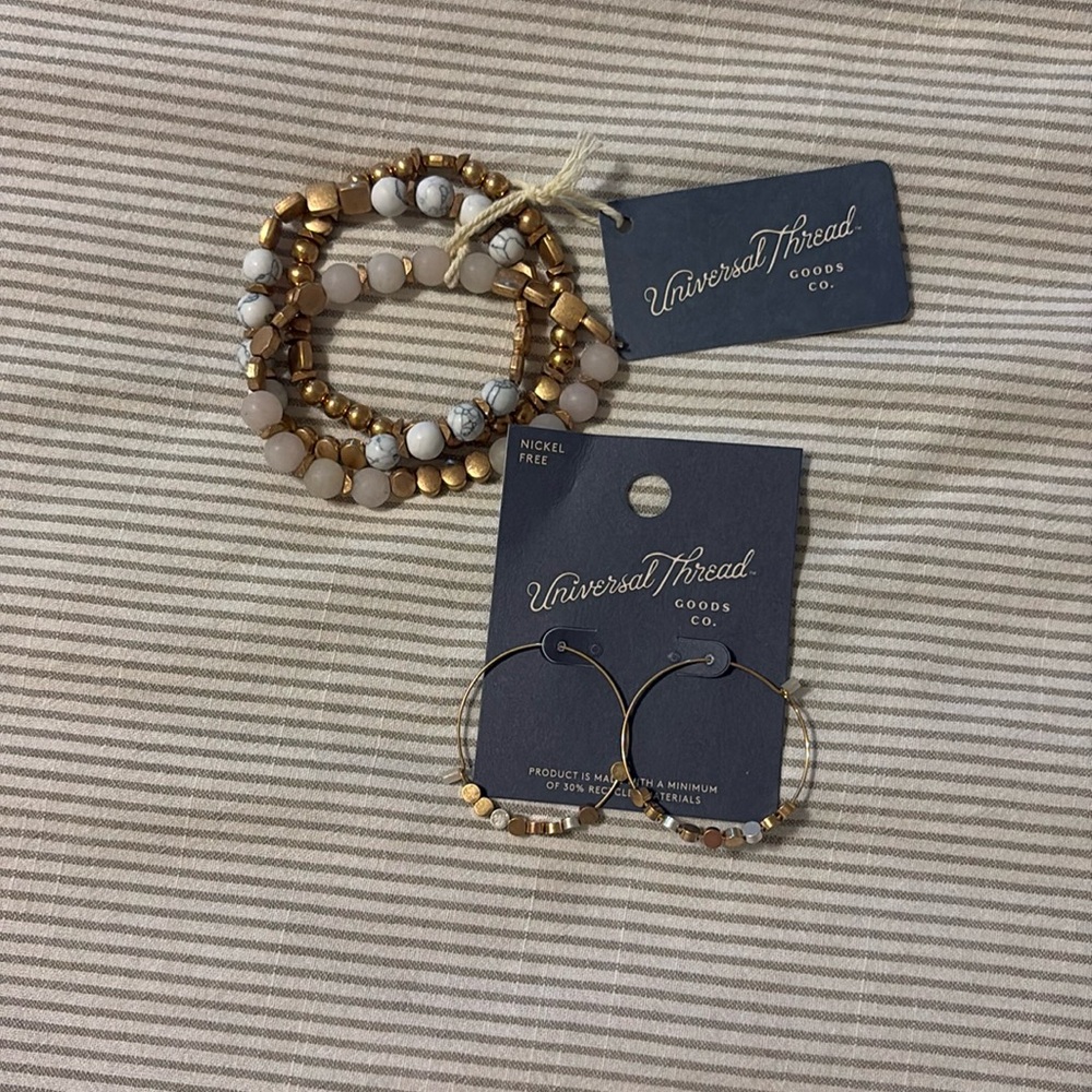 Universal thread hoop earrings, and bracelet set